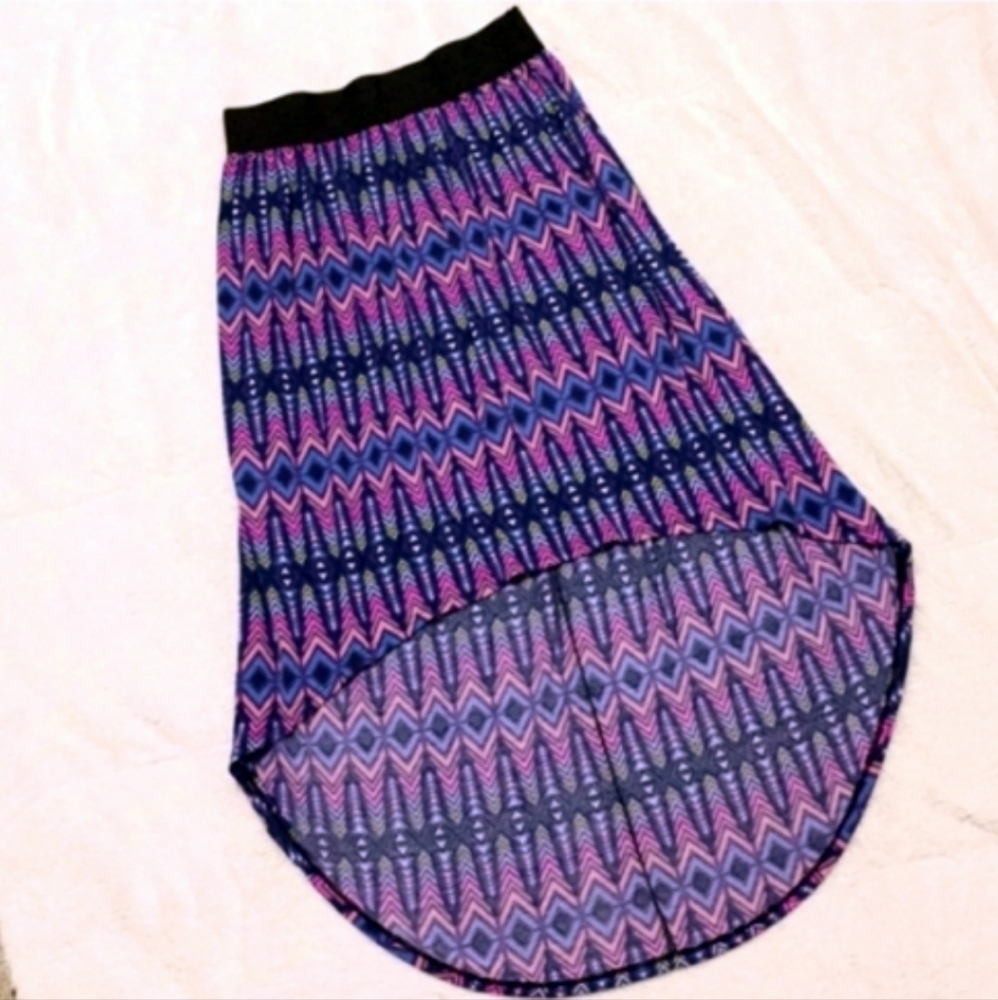 Multicolor Patterned High Low Boho Skirt